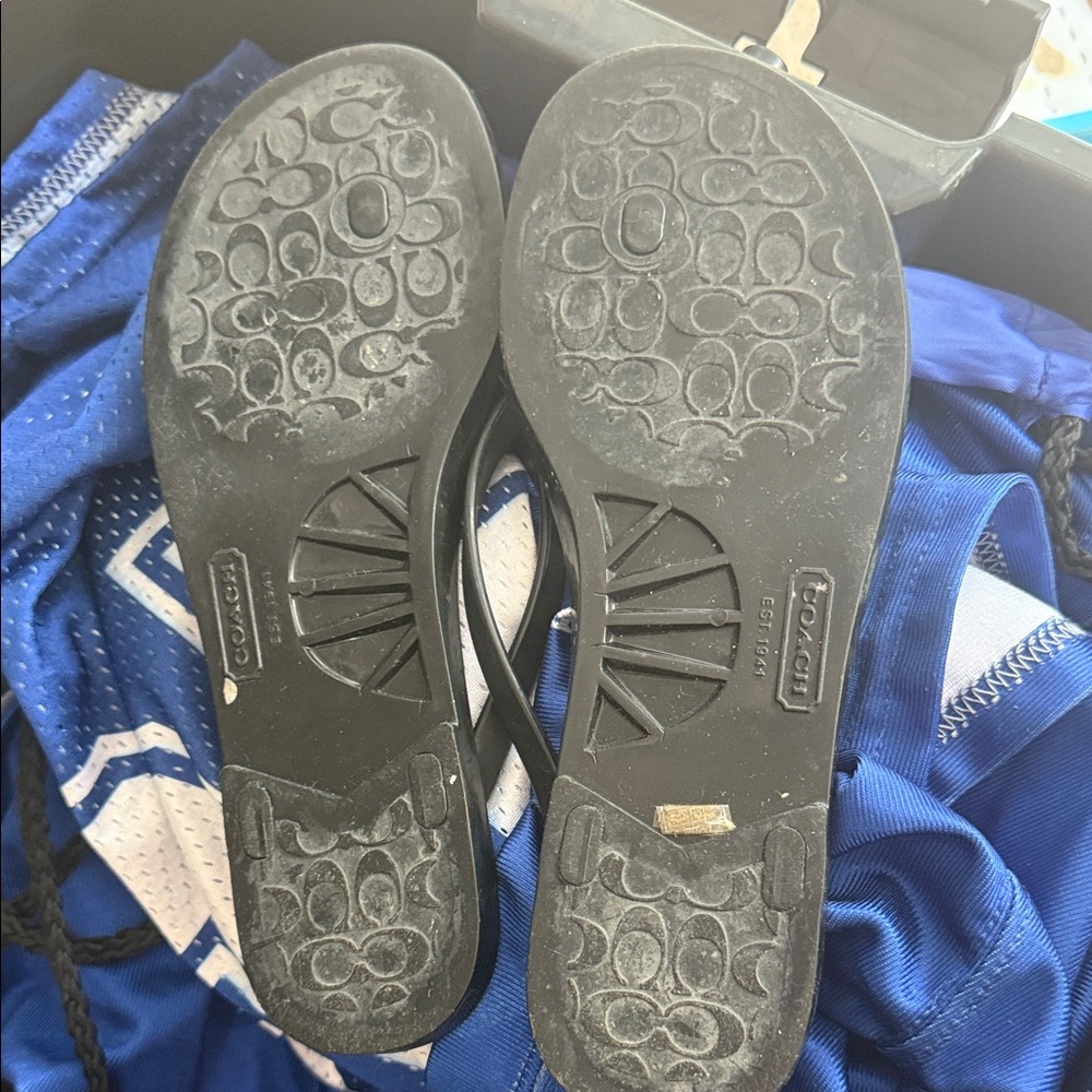 Coach Black Sandals with Gold Bow Accents - Picture 2 of 2